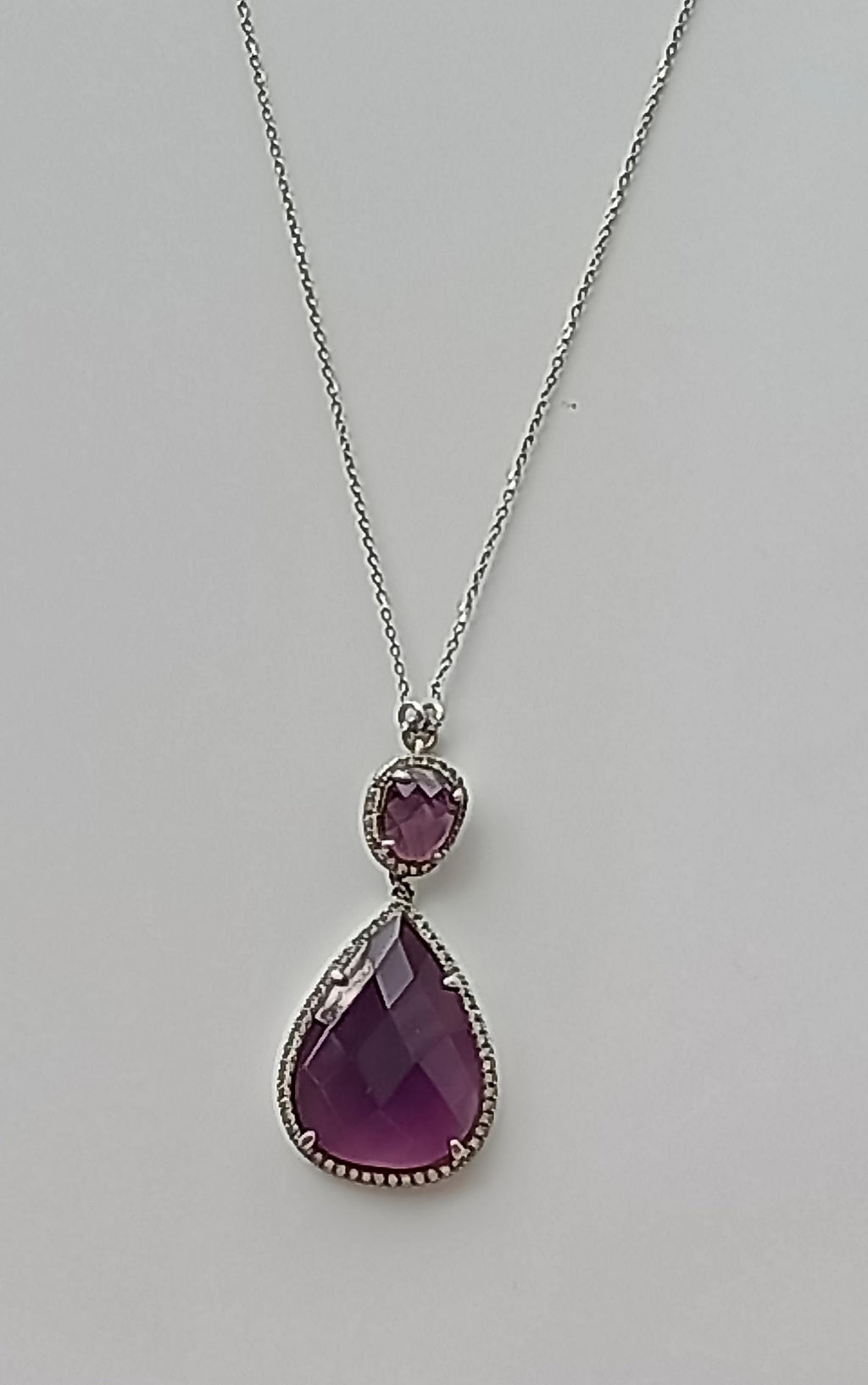 Amethyst & Zircon 925 Sterling Silver Necklace - Handmade