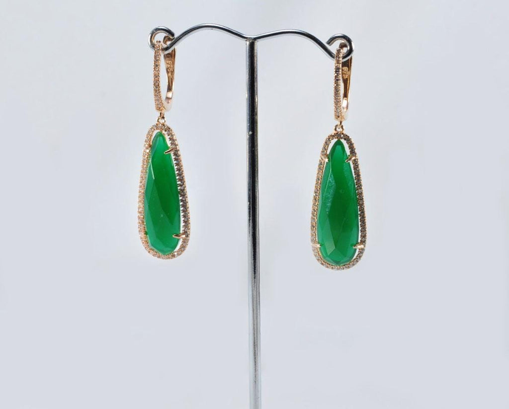 Handmade Rose Silver Jade Earrings with Zircon