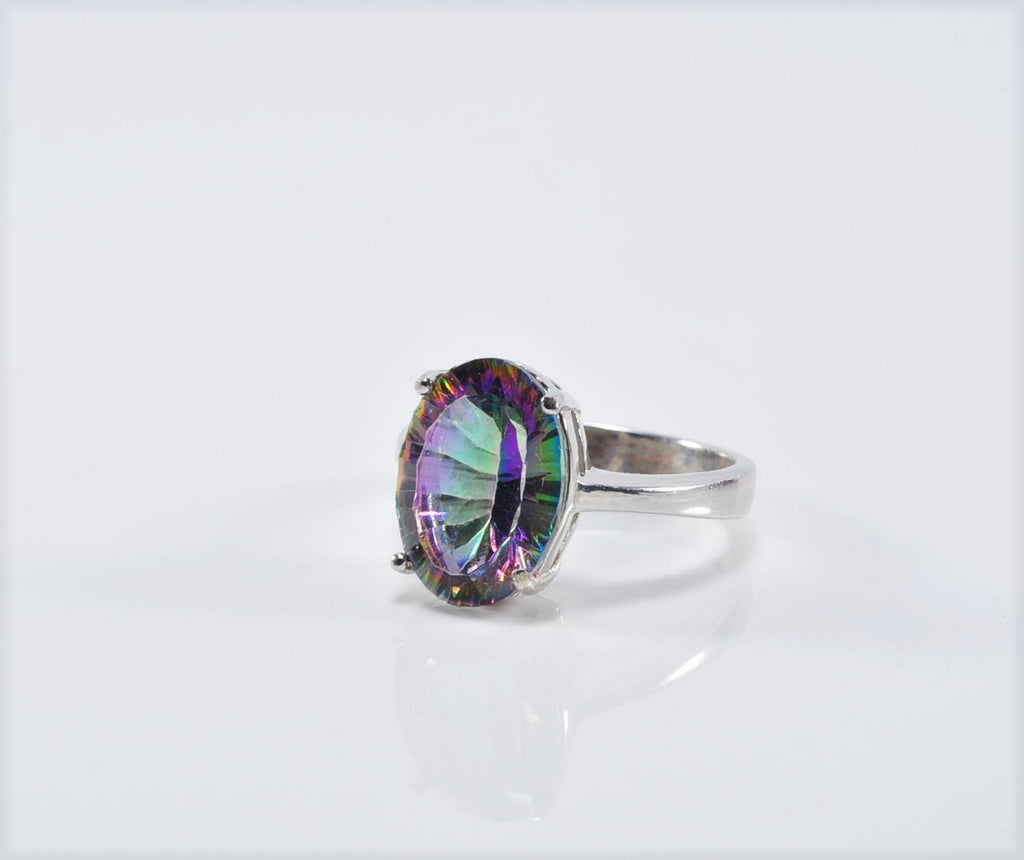 Handmade Mystic Topaz Silver Ring, Handcrafted Mystic Topaz Jewelry,Wedding Ring Gift, 925 Sterling Silver Mystic Topaz Ring,Gift for her