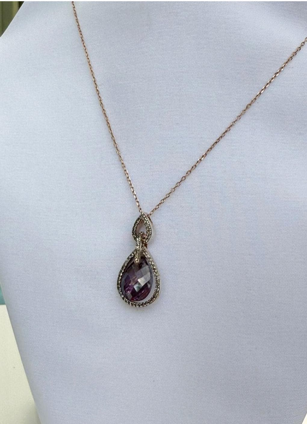 Handmade Amethyst & Zircon Silver Necklace: Rose Silver Jewelry Gift