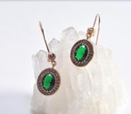 Handmade Emerald and Zircon Earrings in Rose Gold, Elegant Gemstone Drop Jewelry