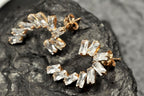 Handcrafted Genuine Natural Zircon Silver Earring,Zircon Earring Jewelry,Rose Silver Band Zircon Earring,Baguette Cut Earring,Stud Earring