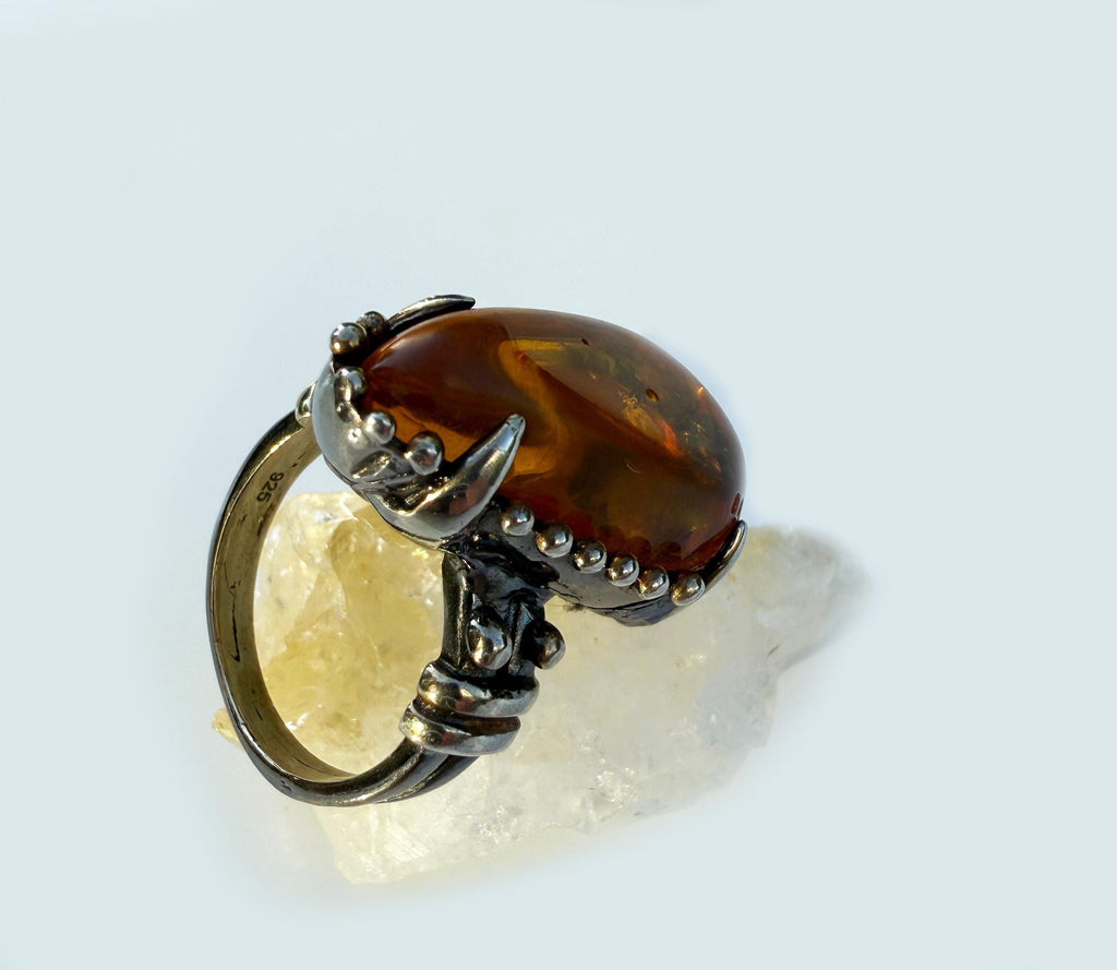 Handmade Amber Silver Ring, Handcrafted Amber Jewelry, 925 Silver Band Amber Ring,Gift for her