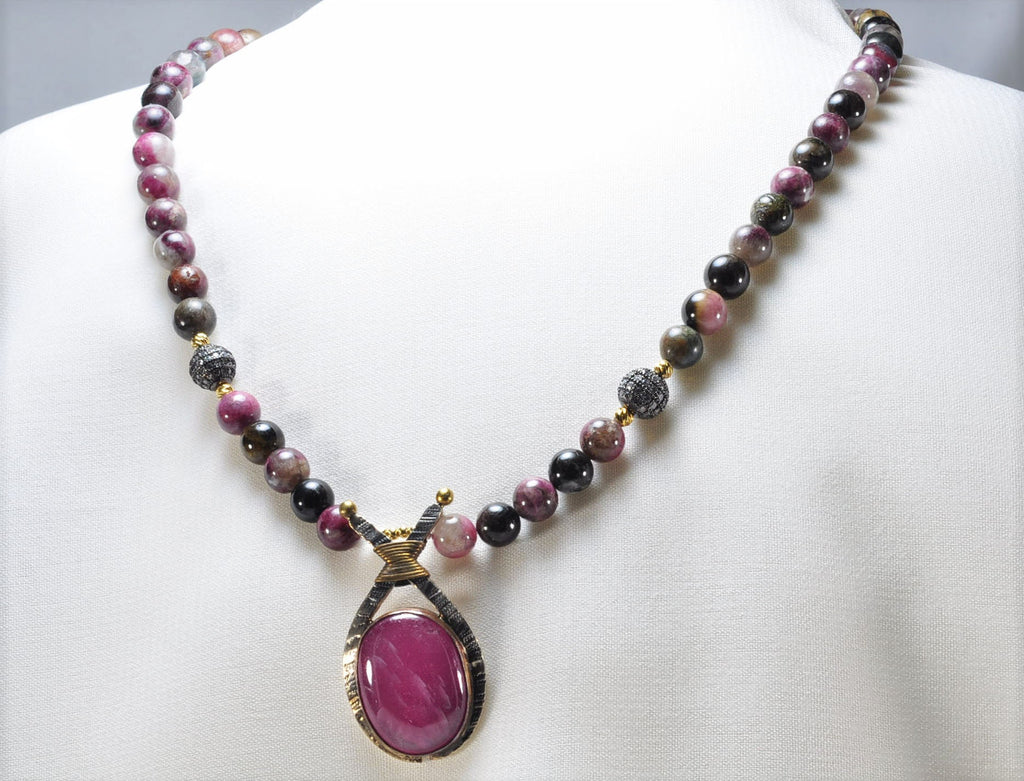 Handmade Tourmaline  Silver Necklace,925 Sterling Silver Genuine Authentic Necklace, Tourmaline  Gemstone Jewelry Gift for Her