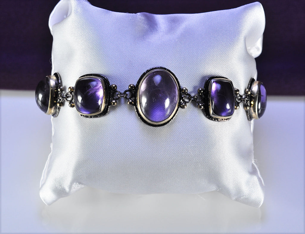 Handmade Amethyst Sterling Silver Bracelet, Genuine Gemstone Jewelry
