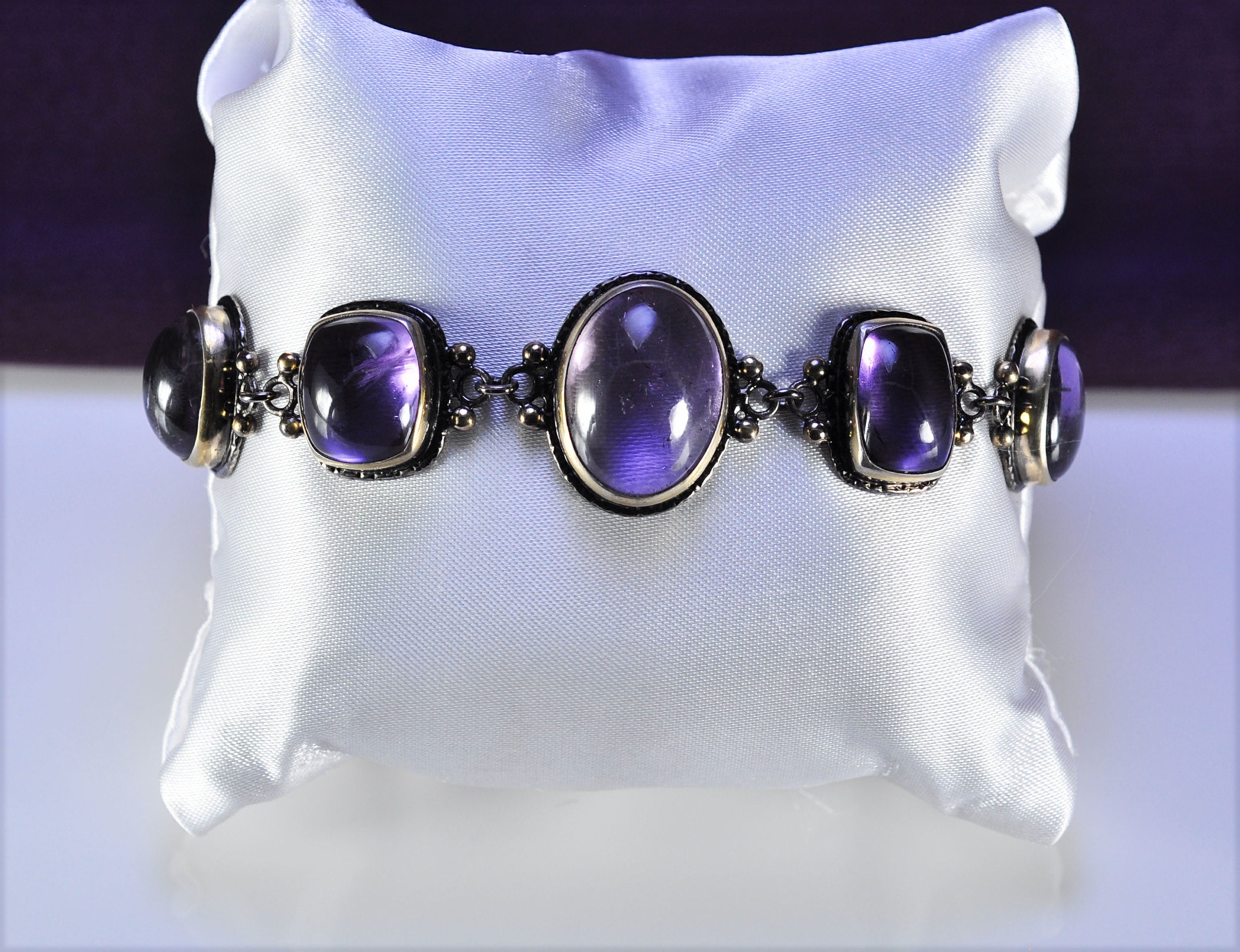 Handmade Amethyst Sterling Silver Bracelet, Genuine Gemstone Jewelry