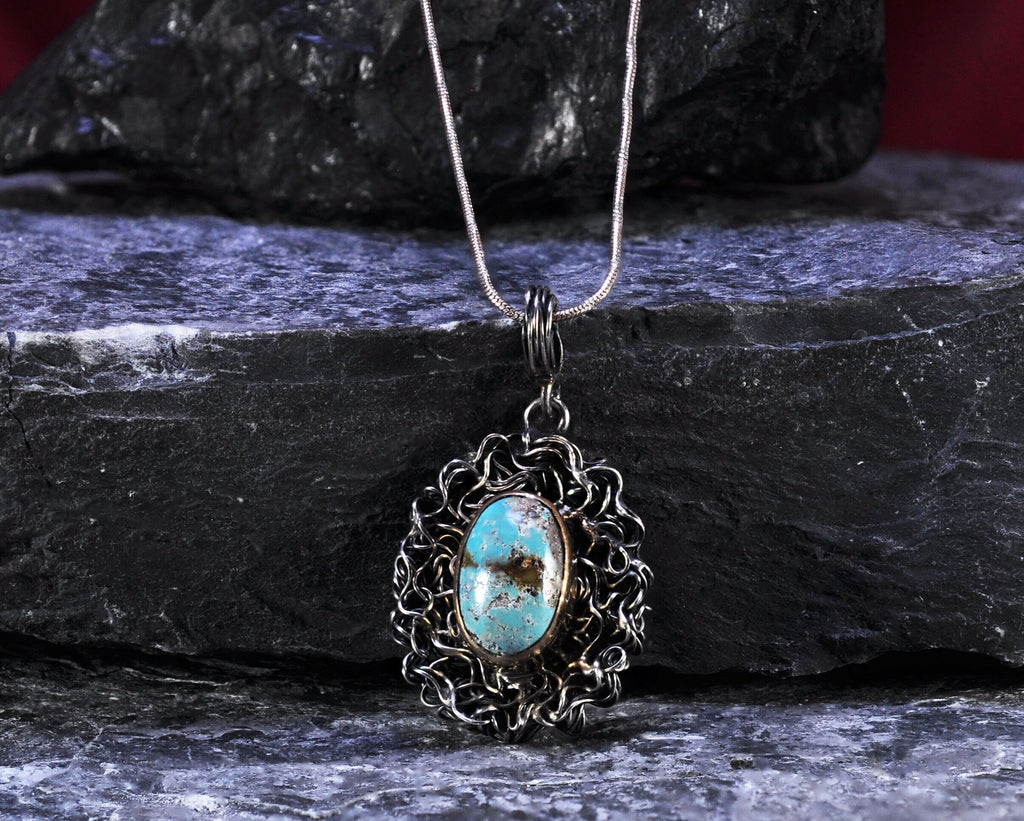 Handmade Genuine Turqouise Silver Necklace,Turqouise Jewelry,Turqouise Gemstone Pendant,Handcrafted Pendant Gift