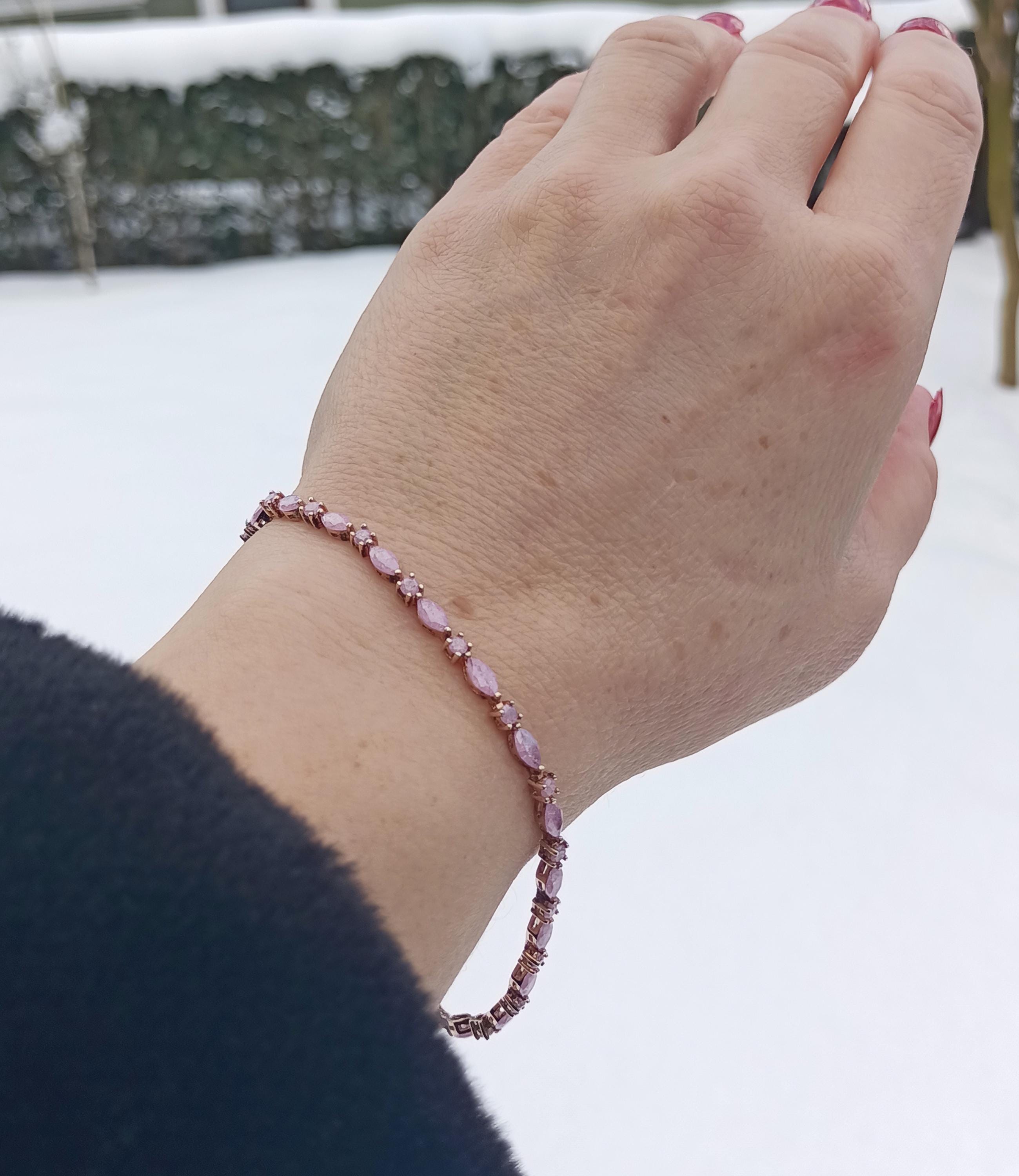 Handmade Genuine Pink Najaf Gemstone Rose Silver Bracelet, Pink Najaf Bracelet Jewelry,Handcrafted, Gift For Her, Wedding Gift