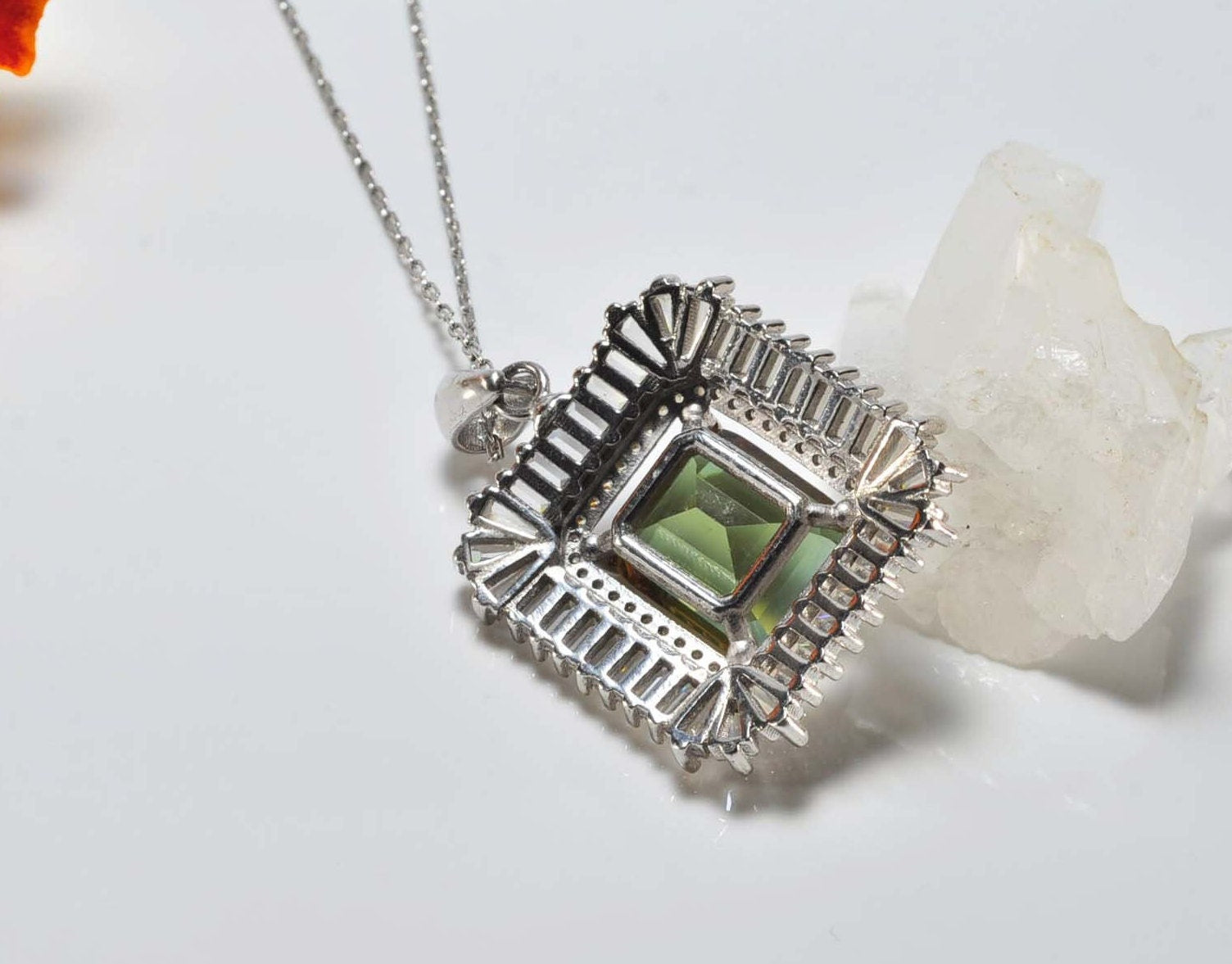 Handmade Sultanite Necklace, Baguette Zircon, 925 Sterling Silver