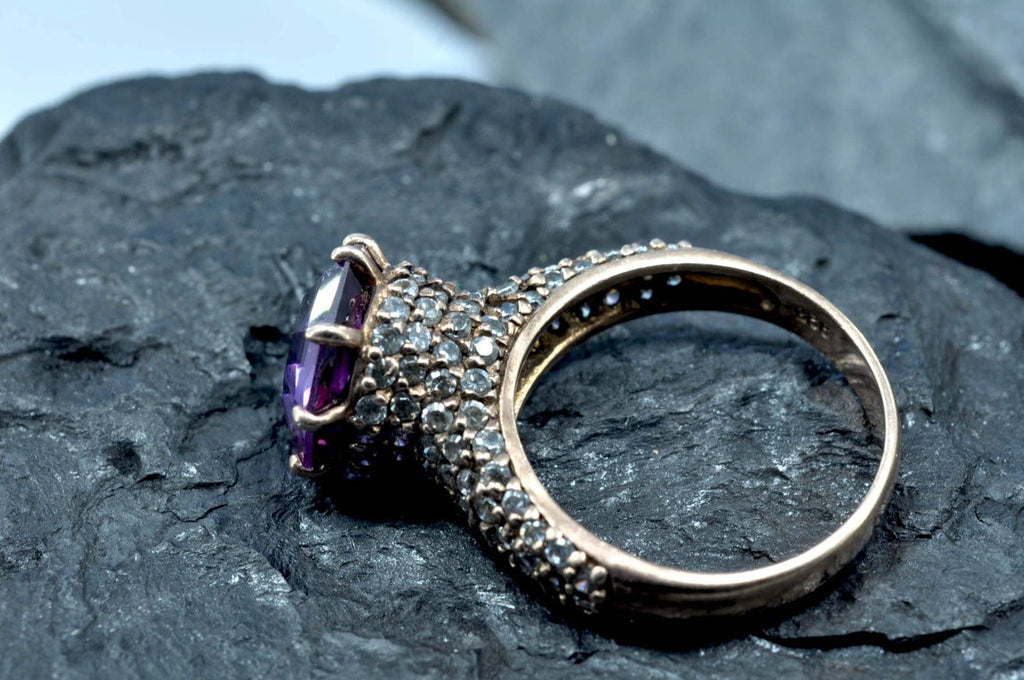 Handmade Amethyst & Zircon Ring – Rose Silver Jewelry Gift for Her
