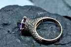 Handmade Amethyst & Zircon Ring – Rose Silver Jewelry Gift for Her