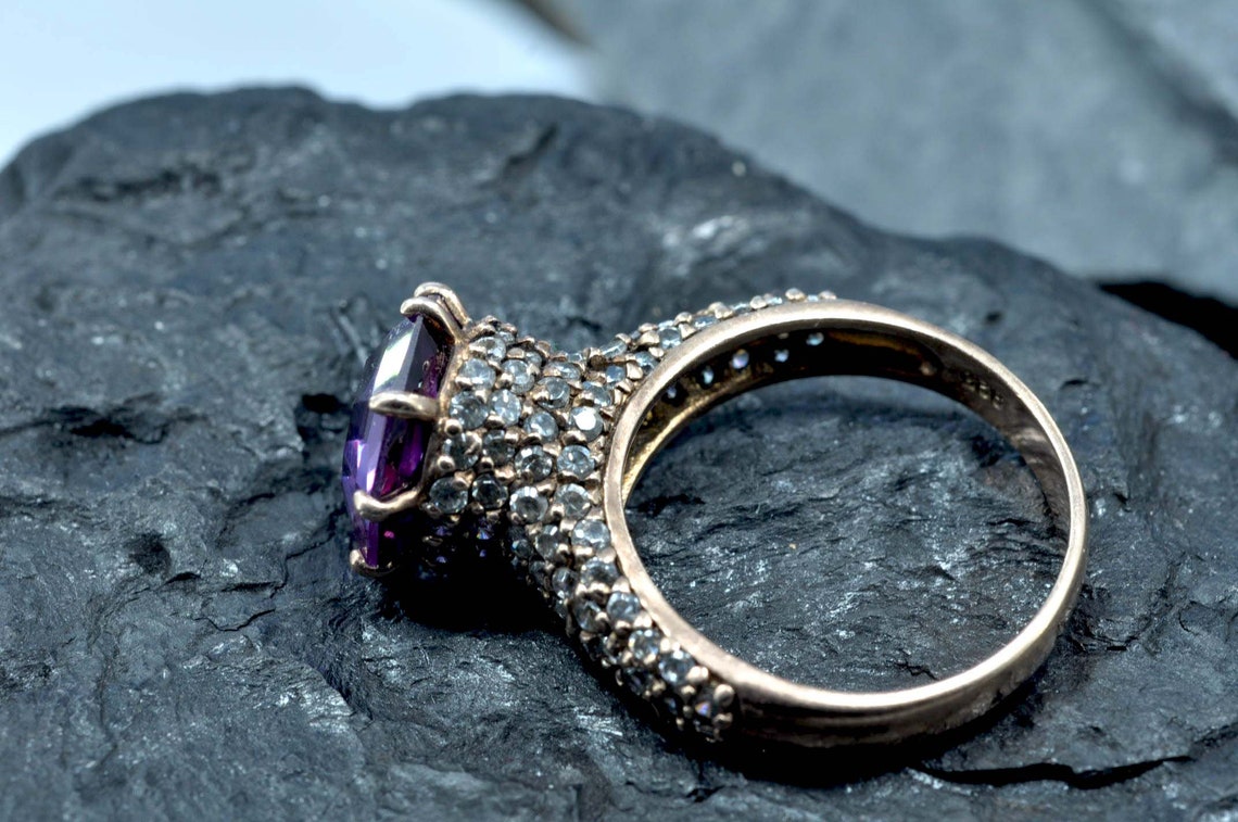 Handmade Amethyst & Zircon Ring – Rose Silver Jewelry Gift for Her