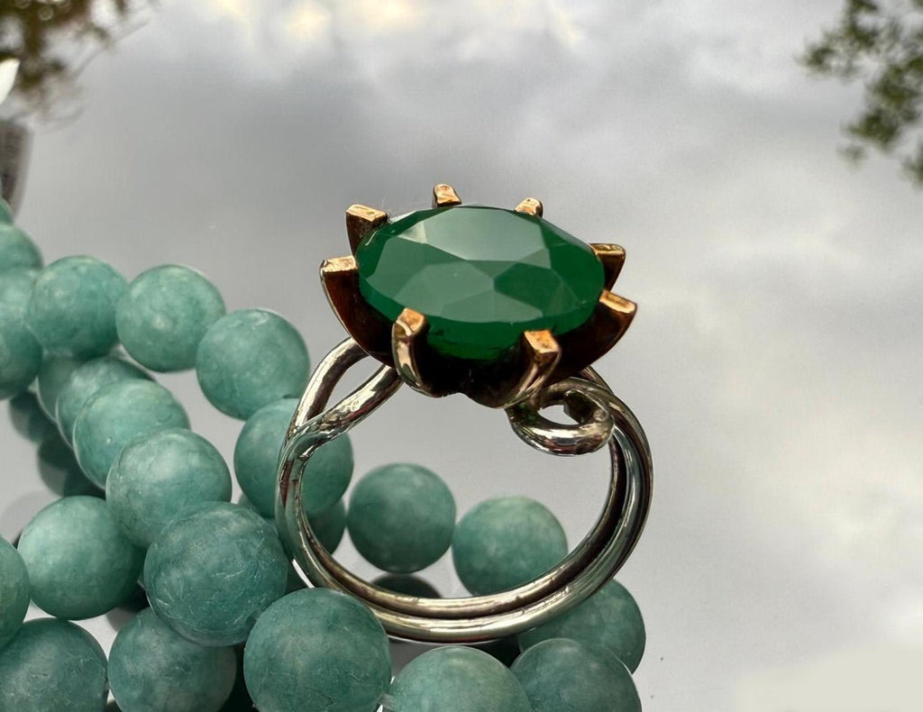 Handmade Green Agate Ring: 925 Sterling Silver, Harmony Jewelry