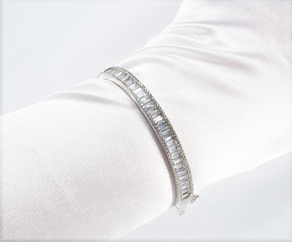 Handmade Genuine Baguette Zircon Gemstone Silver Bracelet, Zircon Bracelet Jewelry,Handcrafted, Gift For Her, Wedding Gift