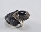 Handmade Onyx Marcasite Ring: 925 Sterling Silver Jewelry
