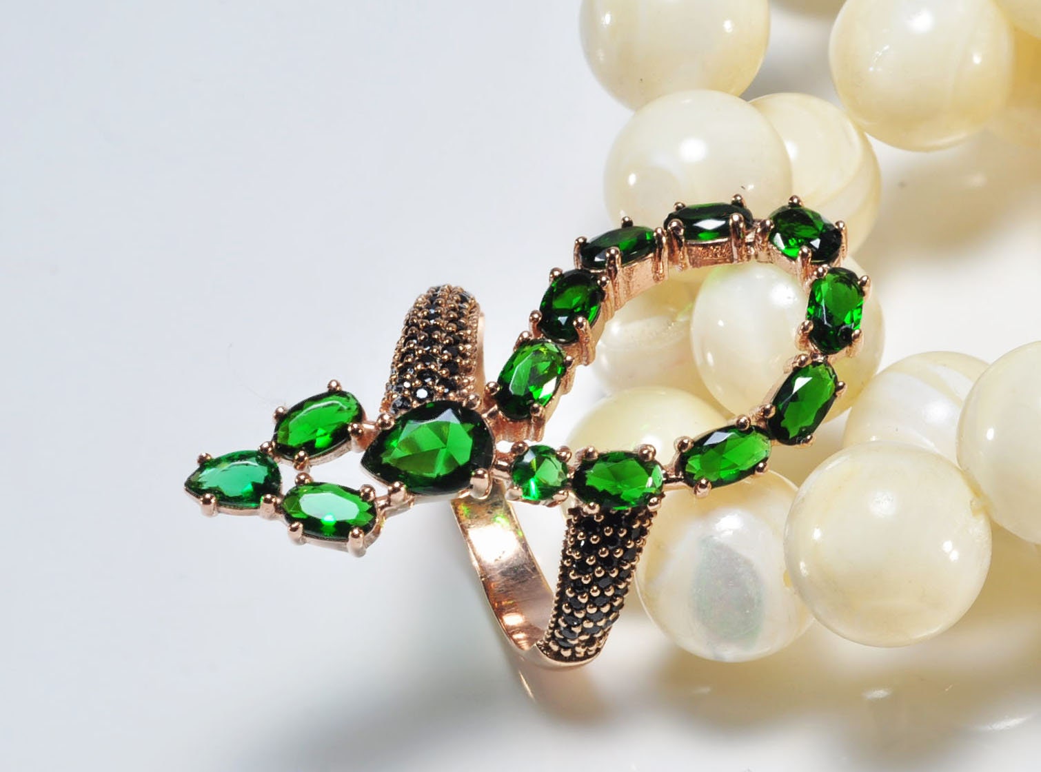 Handmade Emerald and Black Zircon Silver Ring, Emerald and Black Zircon Jewelry,Wedding Ring Gift, 925 Silver Emerald and Black Zircon Ring