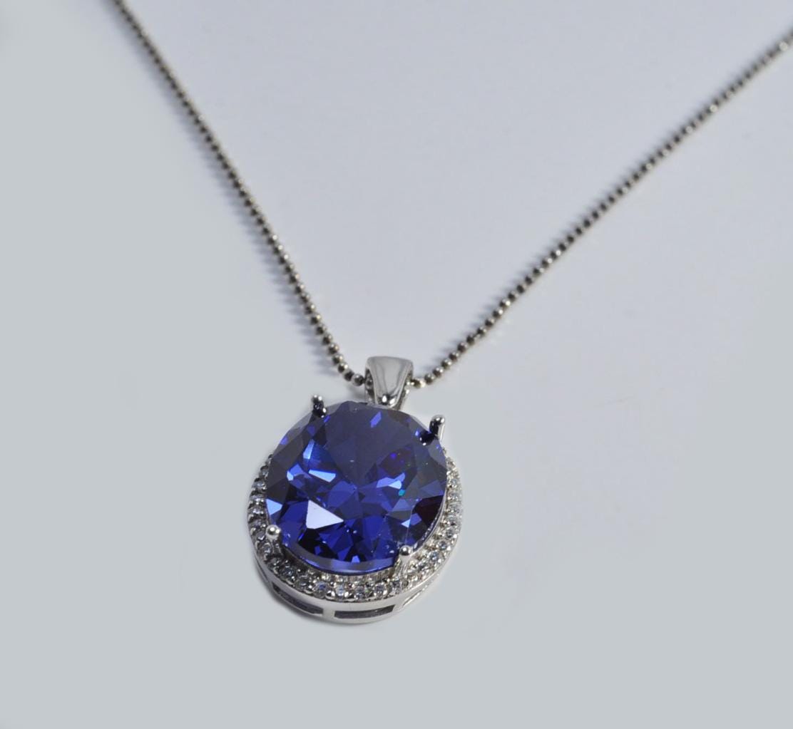 Handmade Sapphire Sterling Silver Necklace, September Birthstone Pendant