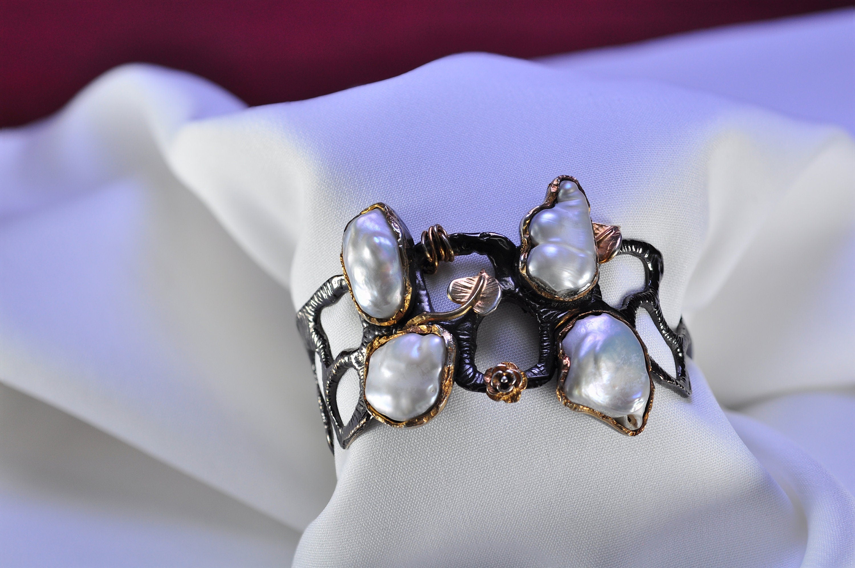 Handmade Genuine Natural Pearl Gemstone Silver Bracelet,Pearl Bracelet Jewelry,Handcrafted,Artist Design