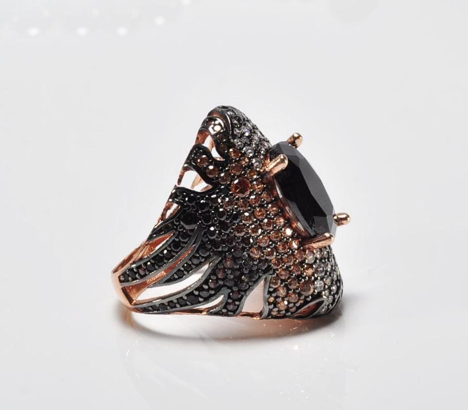 Handmade Onyx and Zircon Silver Ring, Handcrafted Onyx and Zircon Jewelry,Wedding Ring Gift, 925 Silver Onyx and Zircon Ring,Gift for her
