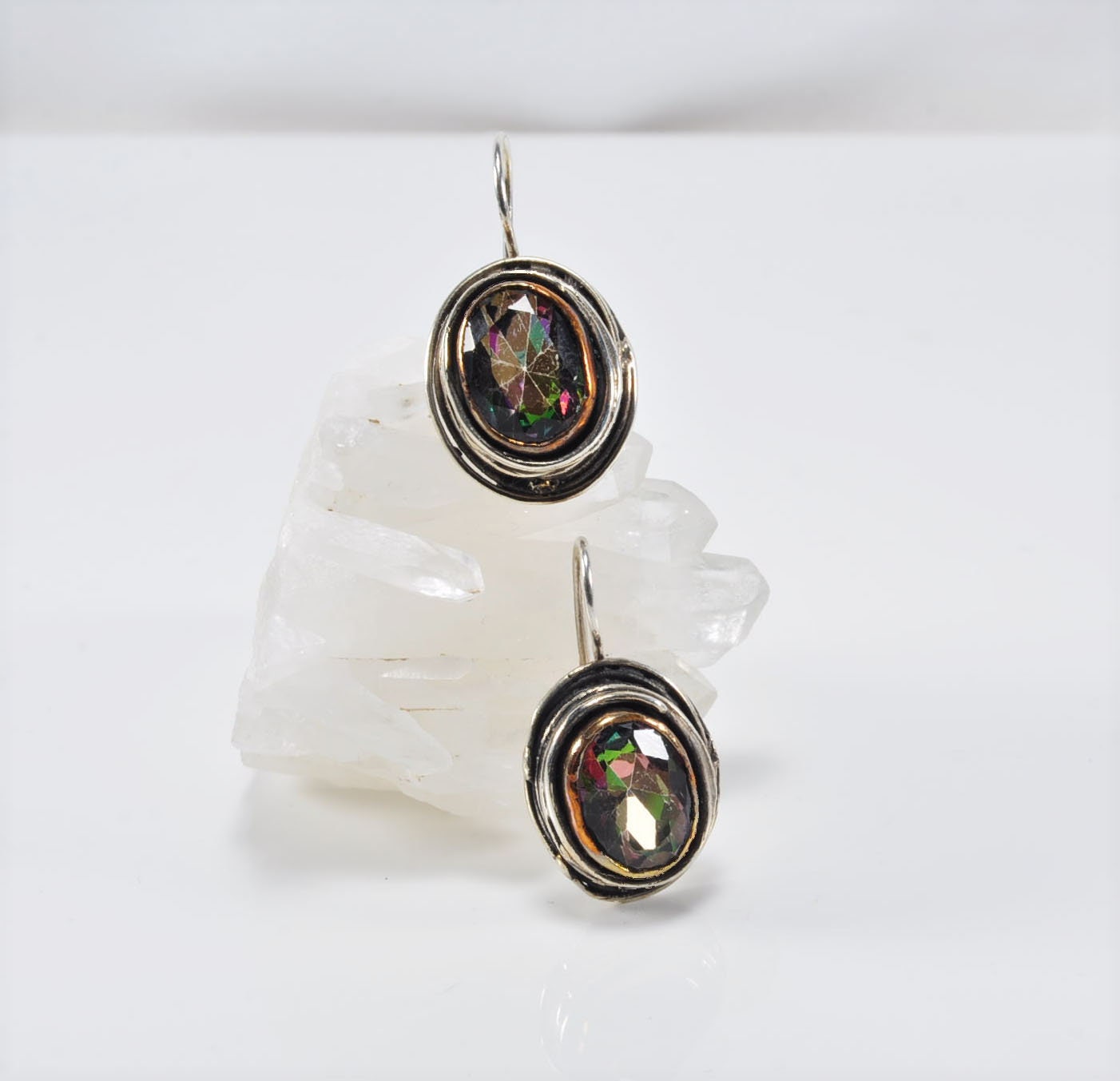 Handmade Genuine Natural Mystic Topaz Silver Earring,Mystic Topaz Earring Jewelry,Handcrafted Earring Gift for Her