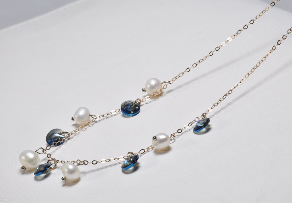 Handmade Aquamarine and Pearl Silver Necklace,925 Silver Genuine Authentic Necklace,Aquamarine and Pearl Gemstone Jewelry Gift for Her