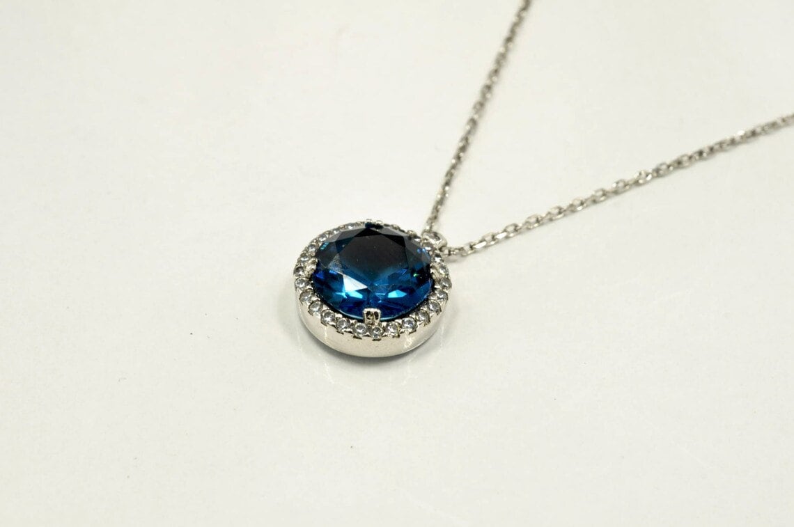 Handcrafted Genuine Natural London Blue Topaz and Zircon Silver Necklace, London Blue Topaz and Zircon Jewelry,Crystal,Artist Design