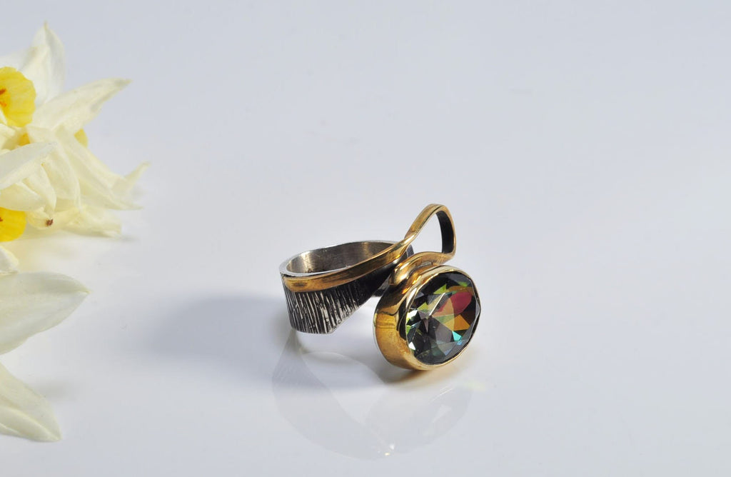Handmade Genuine Mystic Topaz Silver Ring, Mystic Topaz Sterling Silver Jewelry,Mystic Topaz Gemstone Ring,Anniversary Ring Gift for Her