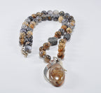 Handmade Jasper Rutilated Quartz Zircon Sterling Silver Necklace