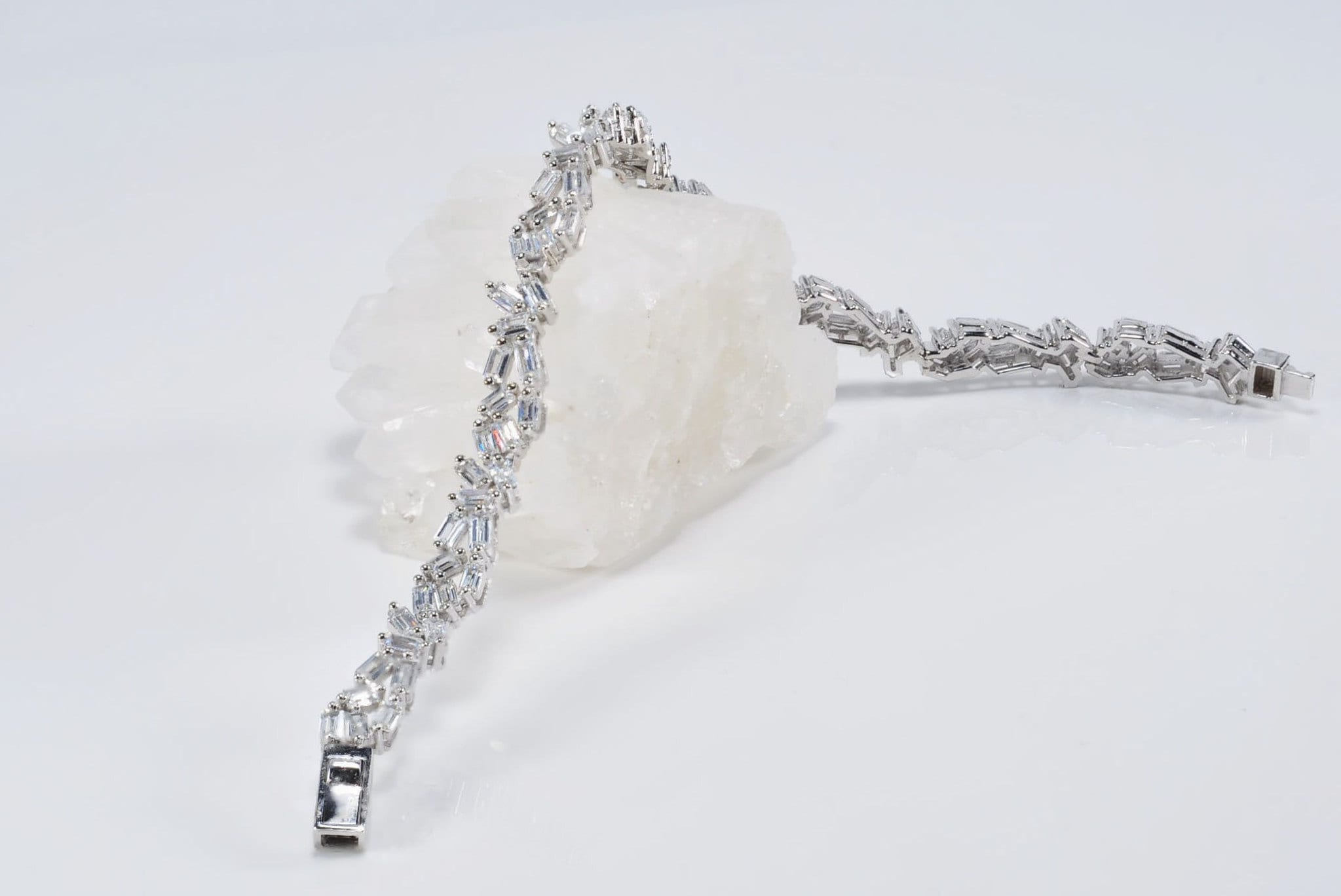 Handmade Genuine Baguette Zircon Gemstone Silver Bracelet, Zircon Bracelet Jewelry,Handcrafted, Gift For Her, Wedding Gift