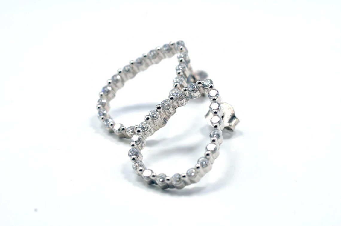 Handmade Genuine Natural Zircon Silver Earring,Zircon Earring Jewelry,Rose Silver Band Zircon Earring,Crystal Cut Earring,Stud Earring