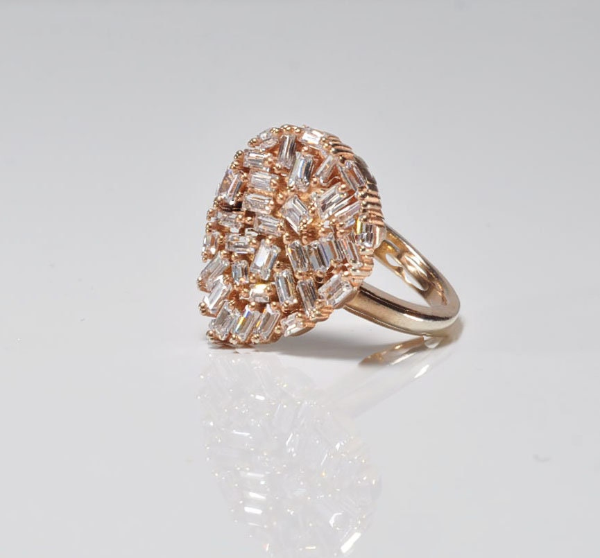 Handmade Zircon Silver Ring, Handcrafted Baquette Zircon Jewelry,Wedding Ring Gift, 925 Sterling Silver Zircon Ring,Gift for her