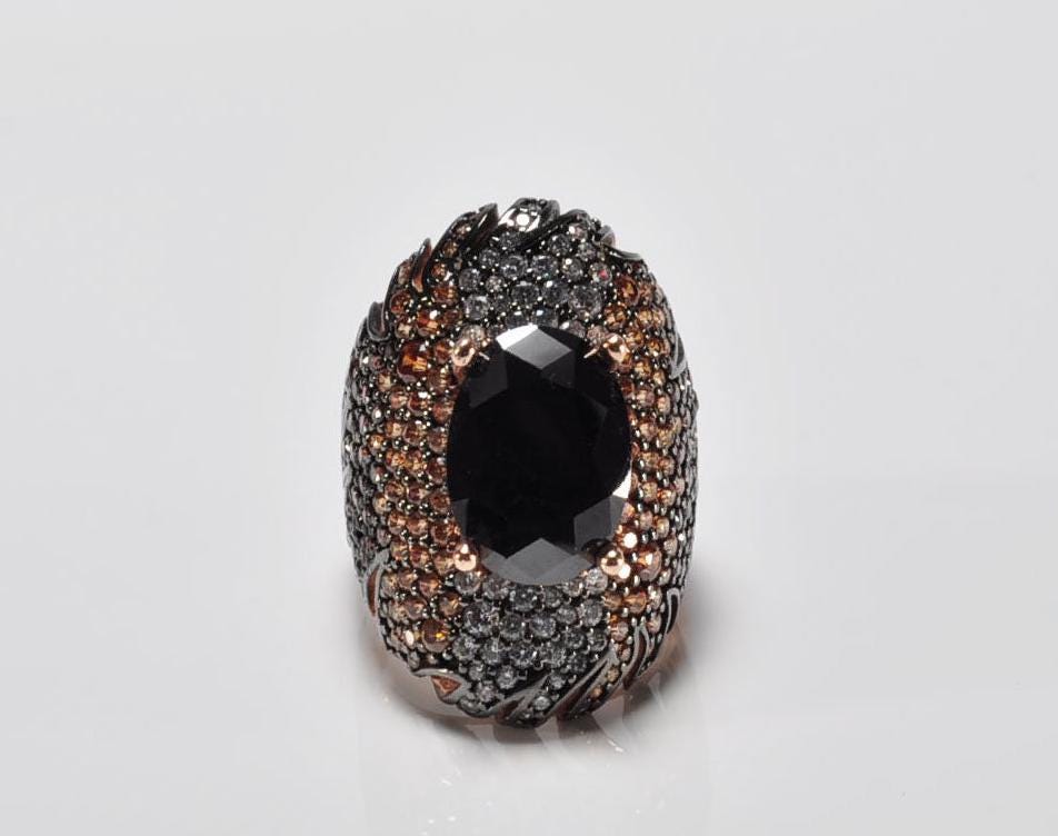 Handmade Onyx and Zircon Silver Ring, Handcrafted Onyx and Zircon Jewelry,Wedding Ring Gift, 925 Silver Onyx and Zircon Ring,Gift for her