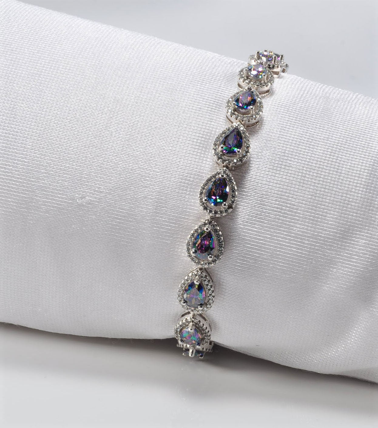 Handmade Genuine Mystic Topaz and Zircon Gemstone Silver Bracelet, Mystic Topaz and Zircon Bracelet Jewelry,Wedding Gift, Anniversary Gift