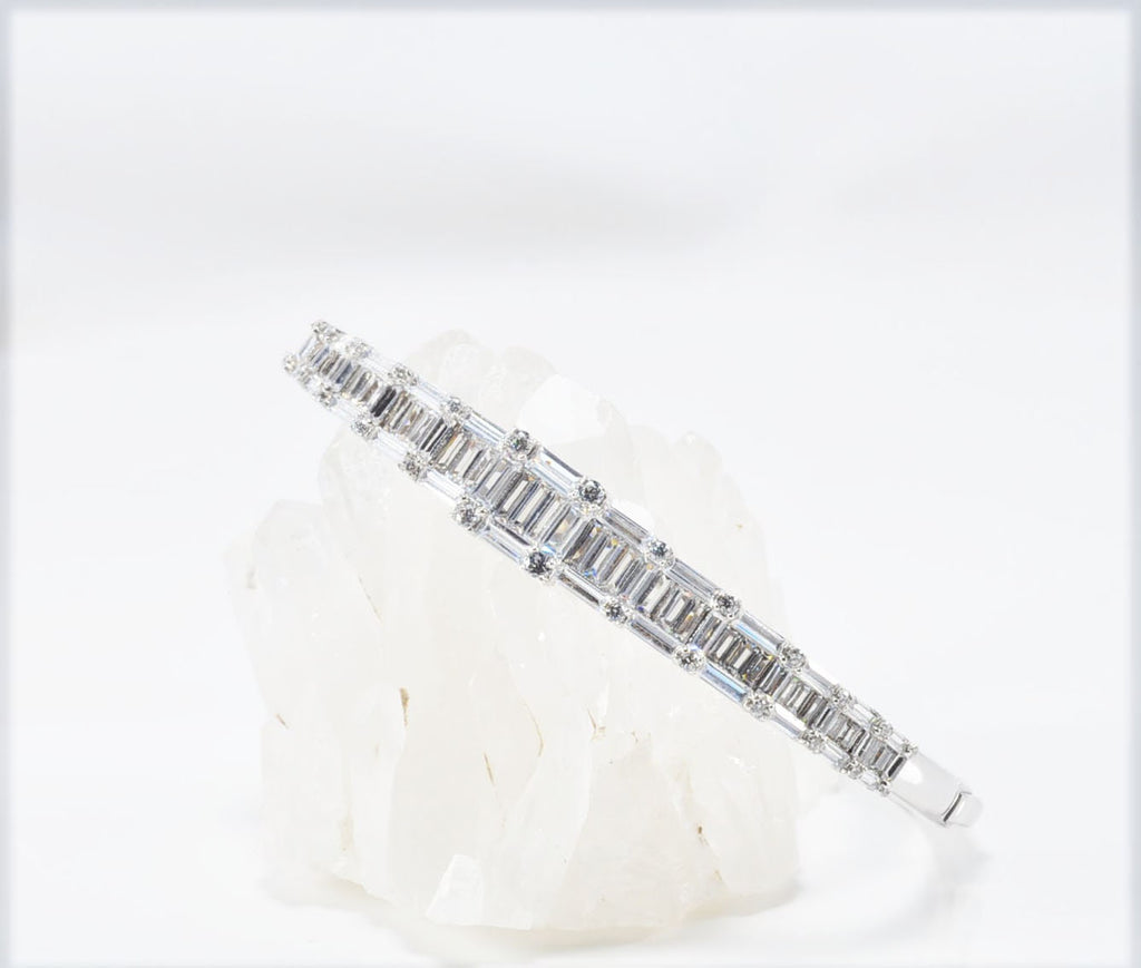 Handmade Baguette Zircon 925 Sterling Silver Bracelet, Wedding Jewelry