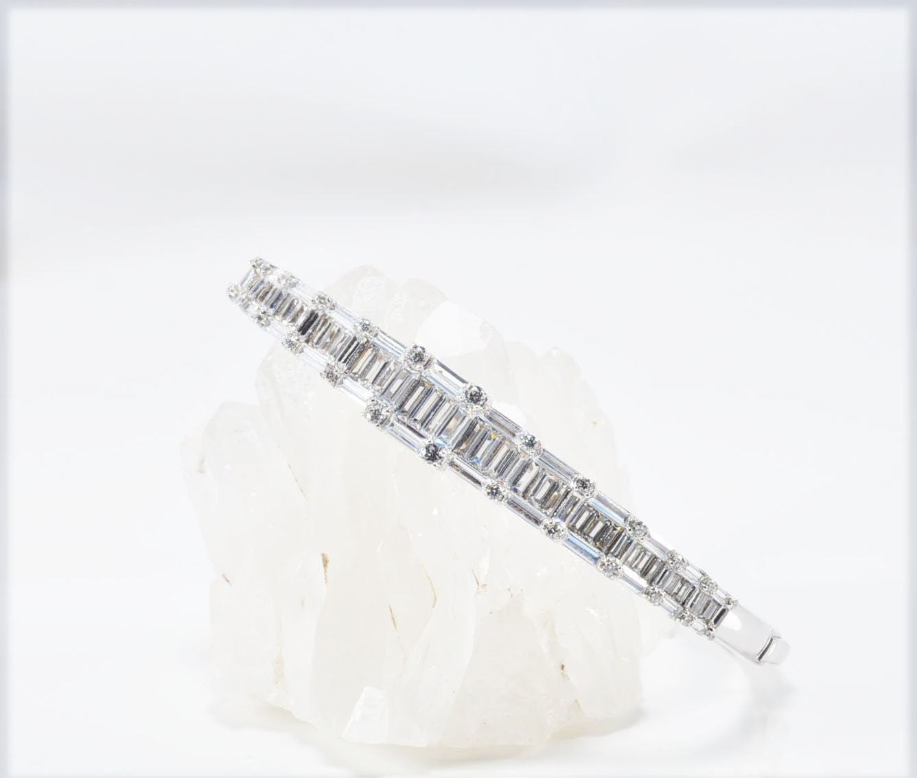 Handmade Baguette Zircon 925 Sterling Silver Bracelet, Wedding Jewelry