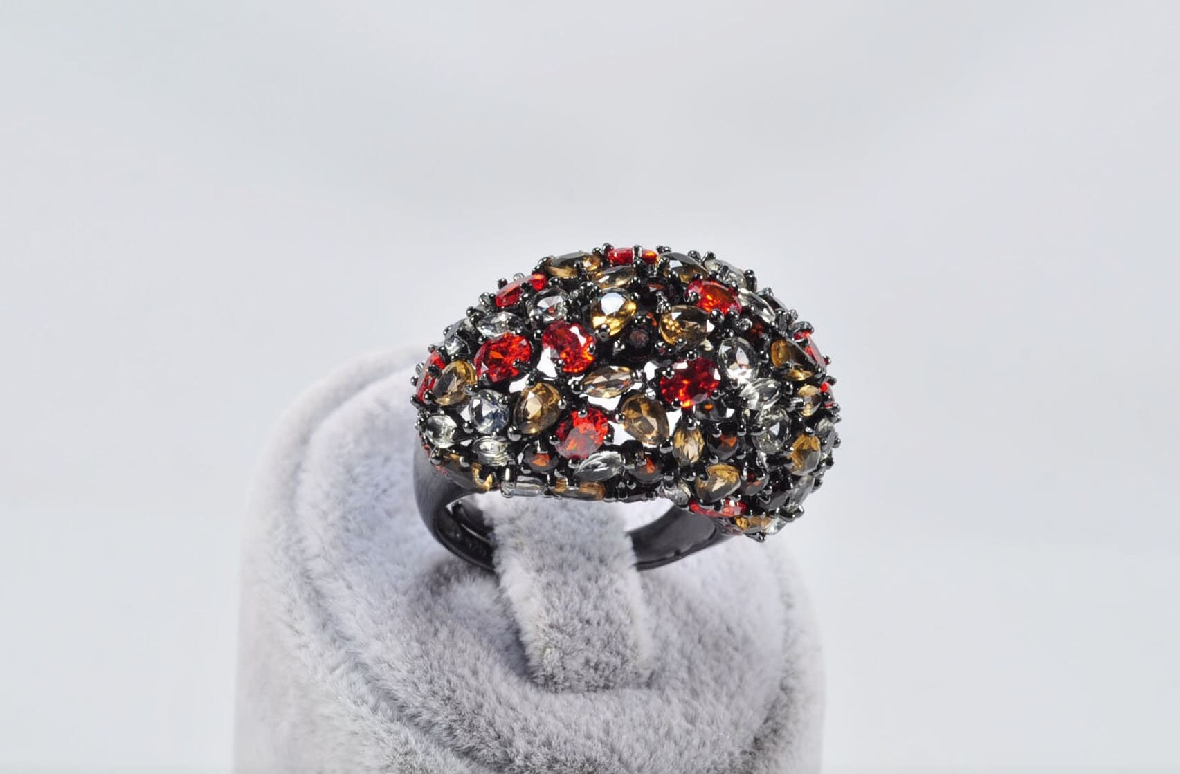Handmade Black Silver Ring, Multi-Color Zircon Gemstone, December Birthstone Jewelry