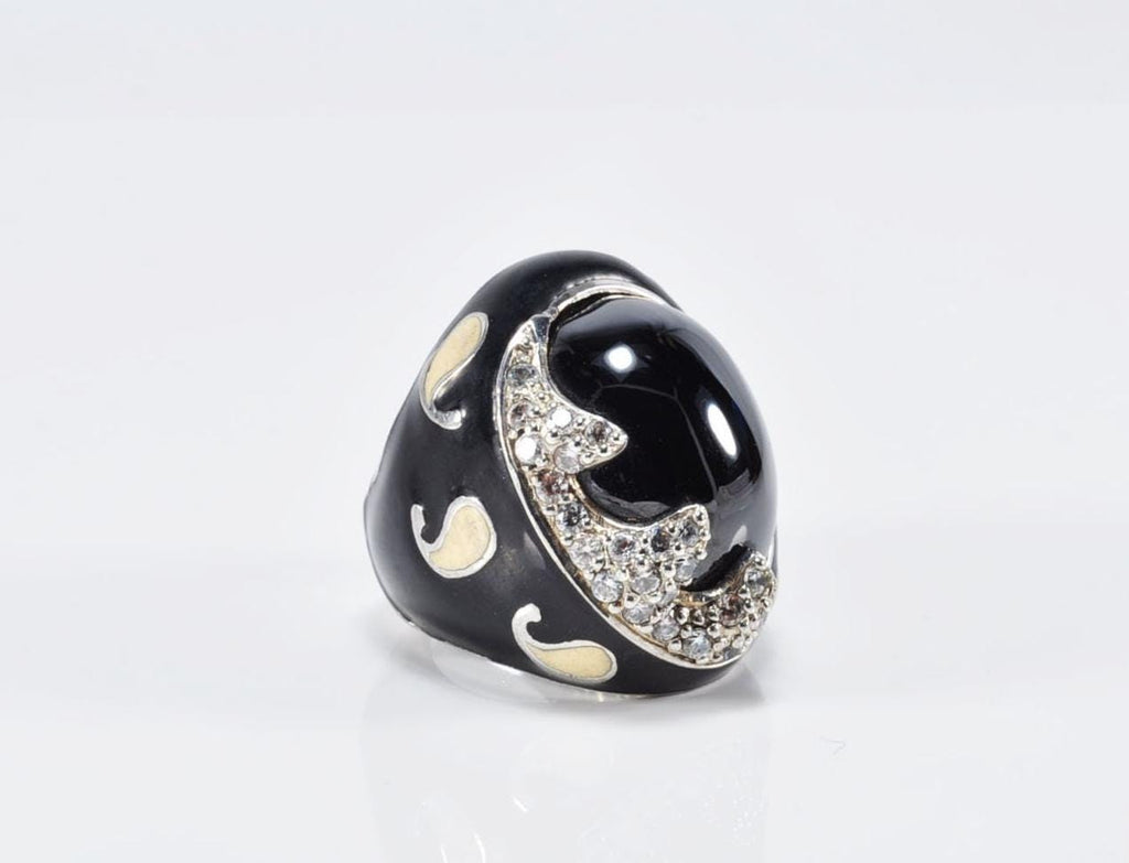 Handmade Onyx Zircon Silver Ring, Anniversary Jewelry Gift