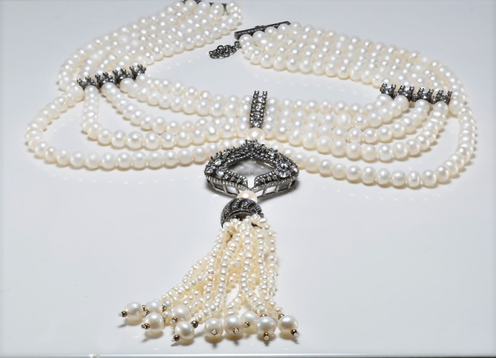 Handmade Pearl and Zircon Silver Necklace,925 Sterling Silver Genuine Authentic Necklace, Pearl and Zircon Gemstone Jewelry Gift for Her