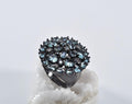 Handmade Aquamarine and Zircon Black Silver Ring:March & December Birthstone