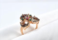 Handmade Smoky Quartz, Emerald & Ruby Silver Ring - Rose Band