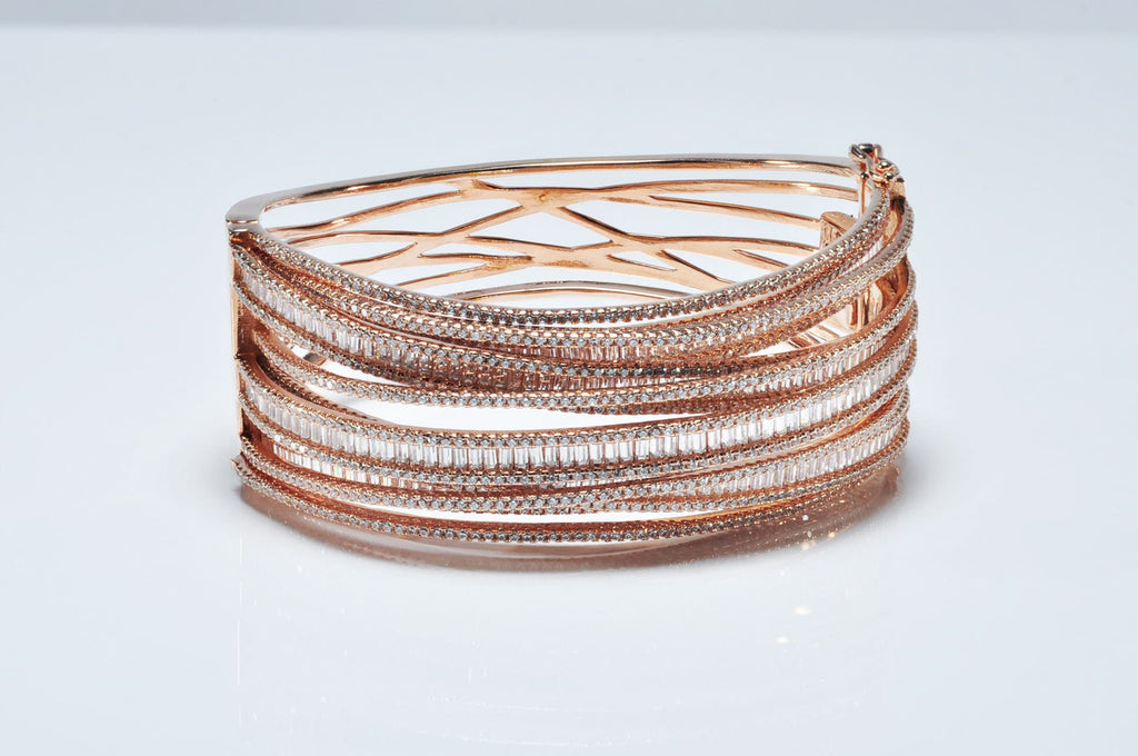 Handmade Genuine Baguette Zircon Rose Silver Bracelet, Zircon  Gemstone Rose Silver Bracelet Jewelry,Handcrafted Bracelet, Gift For Her