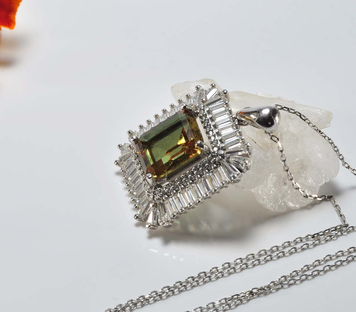 Handmade Sultanite Necklace, Baguette Zircon, 925 Sterling Silver