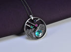 Handmade Genuine Mother of Pearl Emerald Ruby Sapphire Silver Necklace, Multistone Jewelry, Gift for Her
