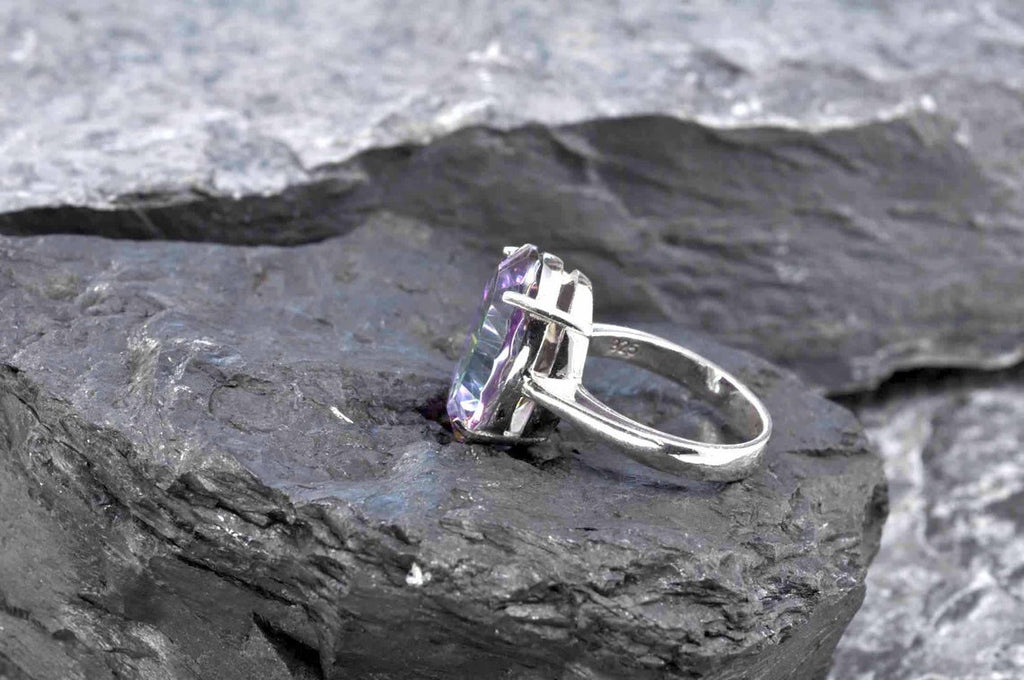 Handmade Genuine Mystic Topaz Silver Ring,Mystic Topaz Jewelry,Mystic Topaz Gemstone Ring,Crystal Cut Ring,Handcrafted,Artist Design