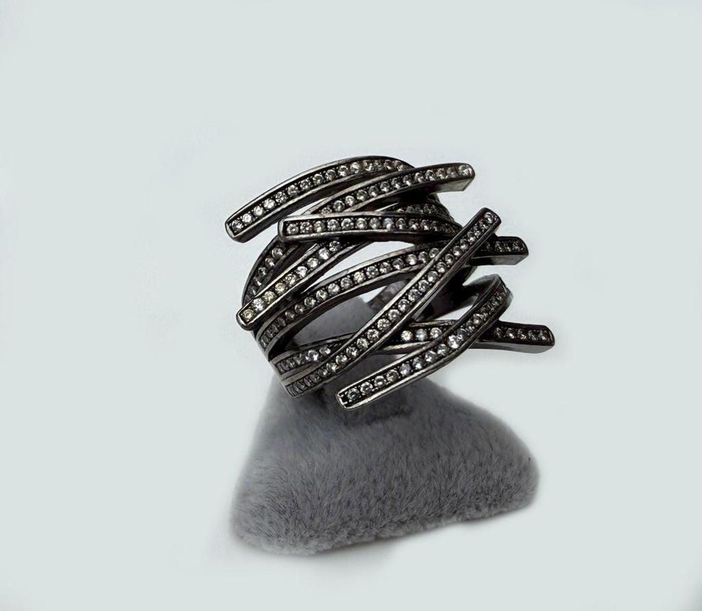 Handmade Zircon Black Silver Ring, Handcrafted Zircon Jewelry,Wedding Ring Gift, Black Silver Zircon Ring