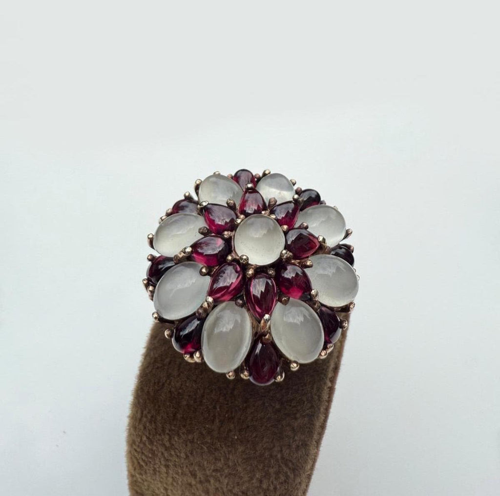 Handmade Garnet and Moonstone Sterling Silver Ring