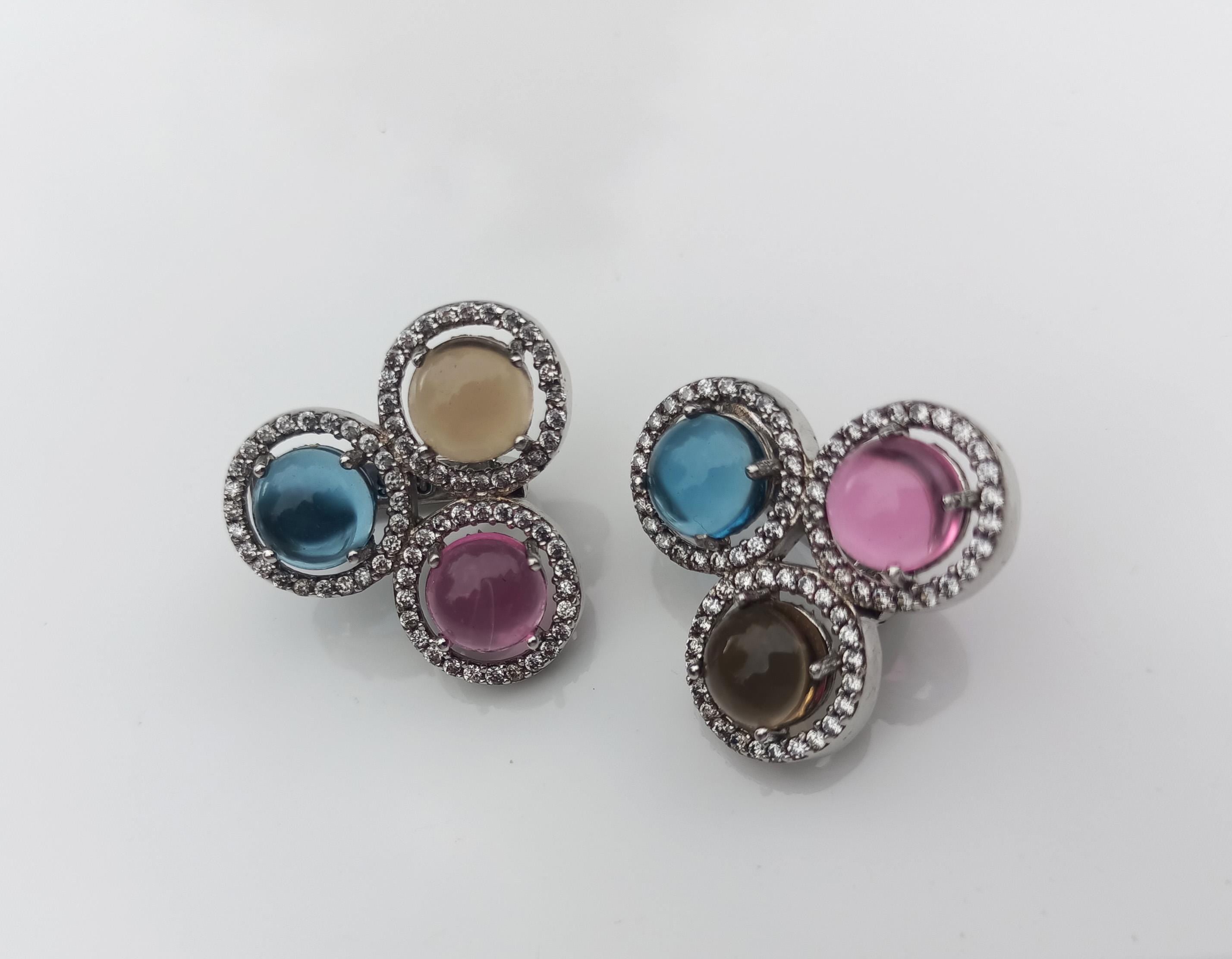 Handmade Aquamarine, Rose Quartz, Citrine & Zircon Sterling Silver Earrings