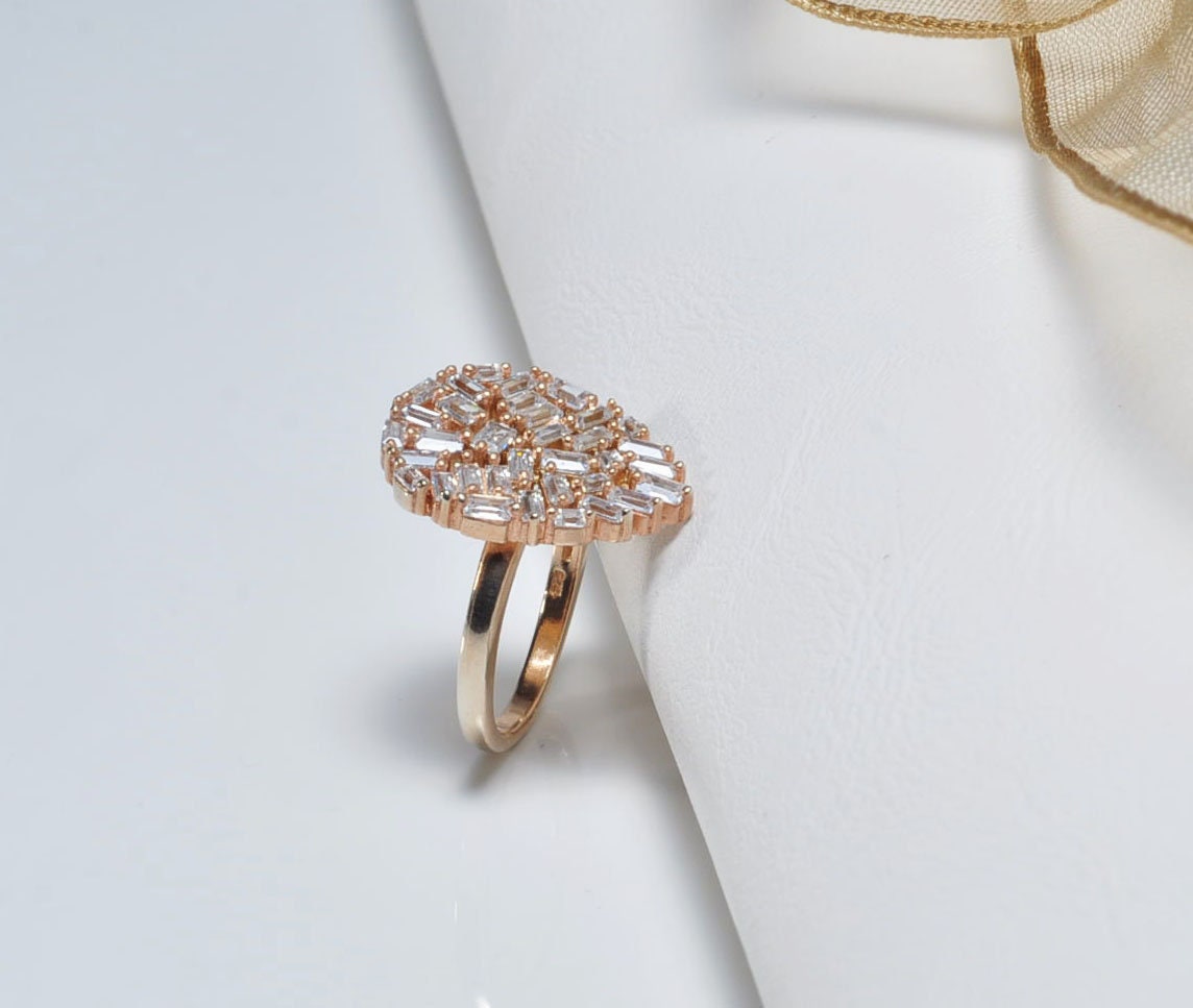 Handmade Zircon Silver Ring, Handcrafted Baquette Zircon Jewelry,Wedding Ring Gift, 925 Sterling Silver Zircon Ring,Gift for her