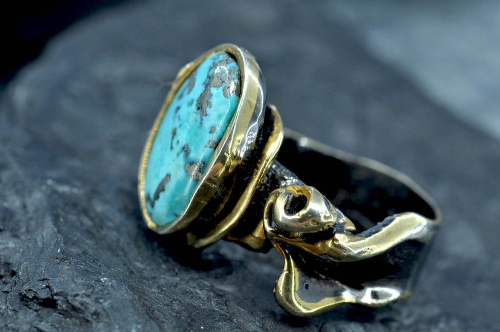 Handmade Genuine Turquoise Silver Ring,Turquoise Jewelry,Blue Turquoise Ring,Handcrafted Turquoise Ring