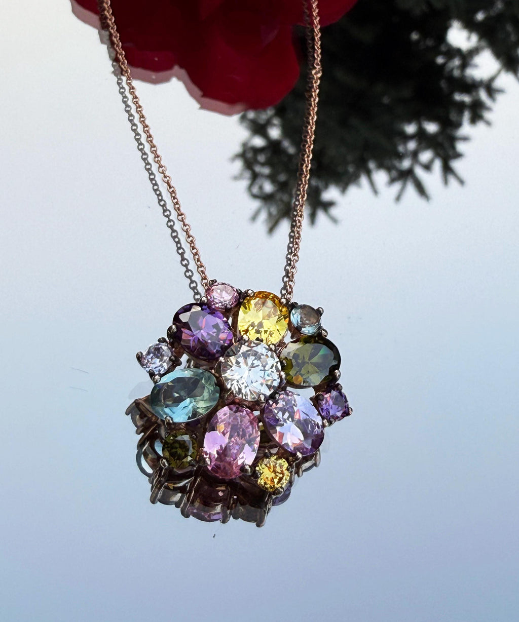 Handmade Rose Quartz Multistone Silver Necklace: Amethyst, Aquamarine, Citrine